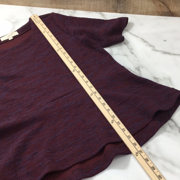 LOFT Maroon‎ Heather Skirt Top Set Womens Large Short Sleeve Peplum Career - Picture 9 of 14